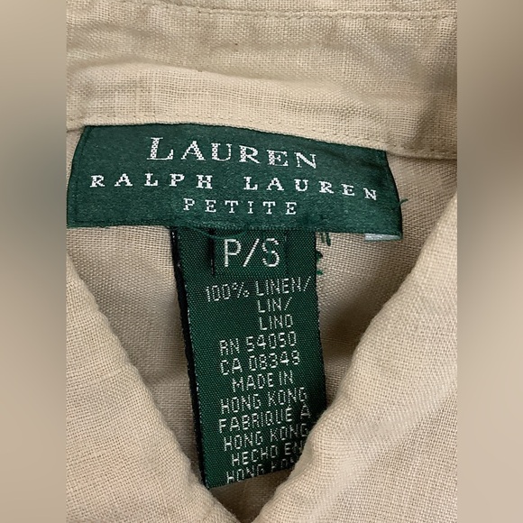 Women's Small Petite Natural Linen Lauren Ralph Lauren Vtg Button Down Shirt - Picture 12 of 12